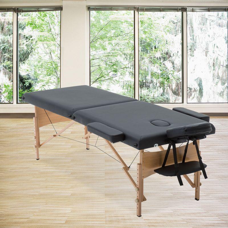FDW Massage Table 73 Inch Heigh Adjustable 2 Fold Portable Massage Table W/Sheet Cradle Cover 2 Bolster Hanger Facial Salon Tattoo Bed (Black)