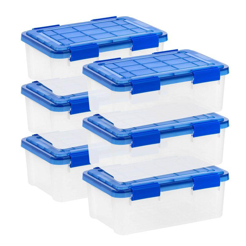 16 Quart Clear Plastic Stackable Storage Boxes with Blue Lids, Pack of 6