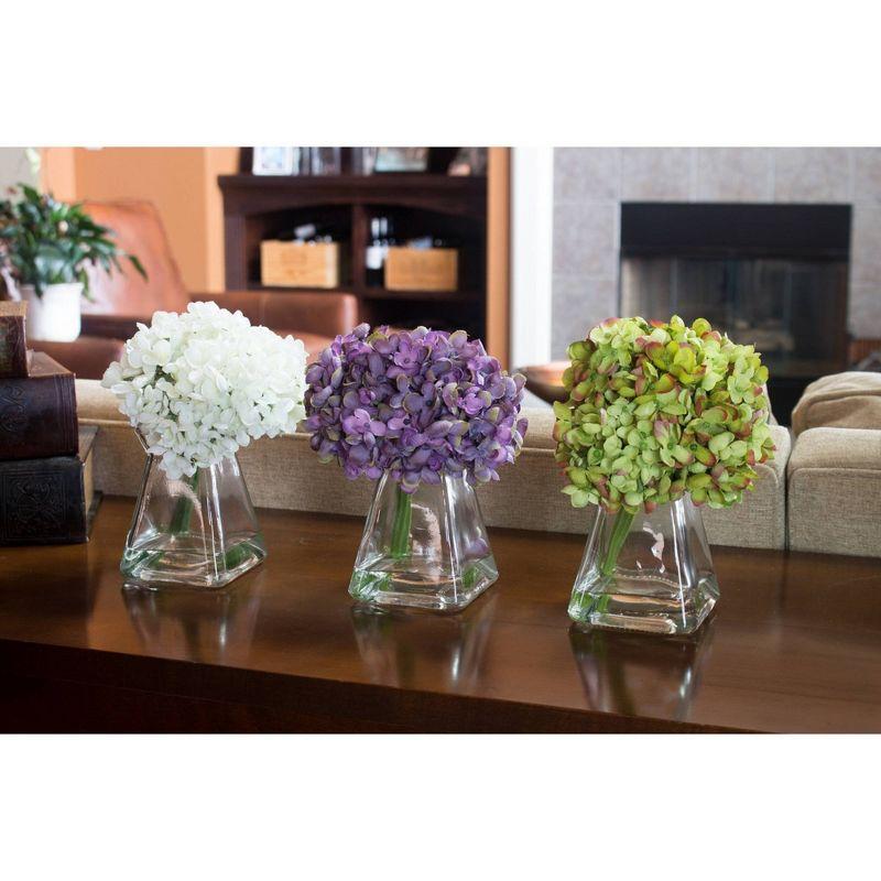 Nearly Natural Set of 3 Artificial Hydrangea Plant in Glass Vase: Faux Floral Decor, Indoor Tabletop Display