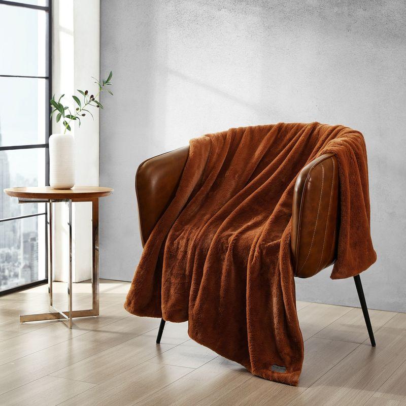 Kenneth Cole Reaction Faux Fur Throw Blanket Faux Fur (Solid -Ginger Orange)-50" X 60"