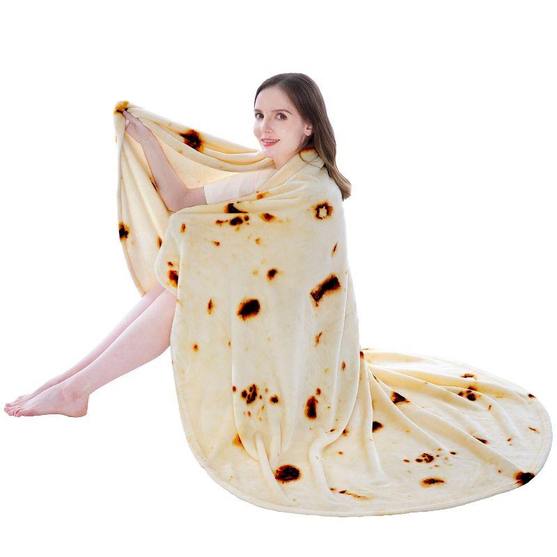 PAVILIA Burritos Tortilla Blanket, Double Sided Realistic Taco Wrap Adult Size, Funny Weird Cool Cute Fun Gag Gifts