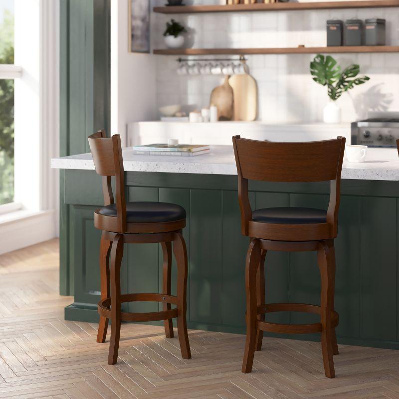 Antique Oak and Black Swivel Counter Height Stool with Leather Seat