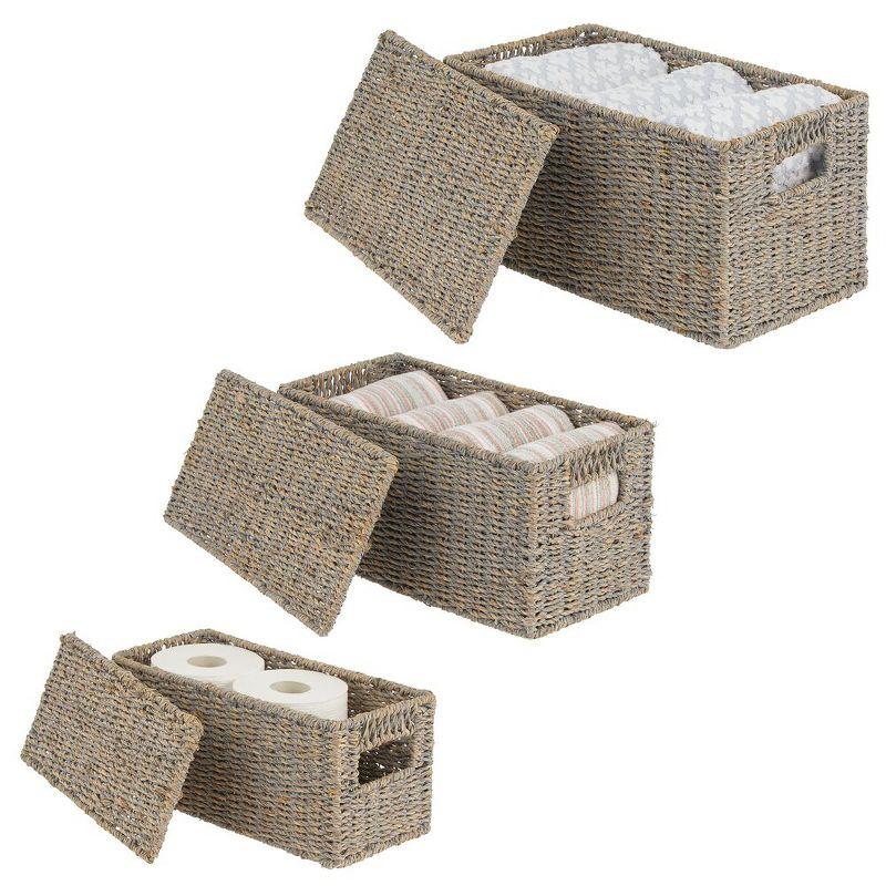 mDesign Woven Seagrass Home Storage Basket with Lid, Set of 3