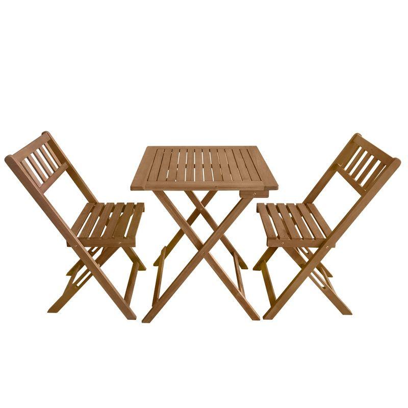 FDW Outdoor Bistro Set with 2 Chairs and Square Table for Pool Beach Backyard Balcony Porch Deck Garden Wooden Furniture, Natural