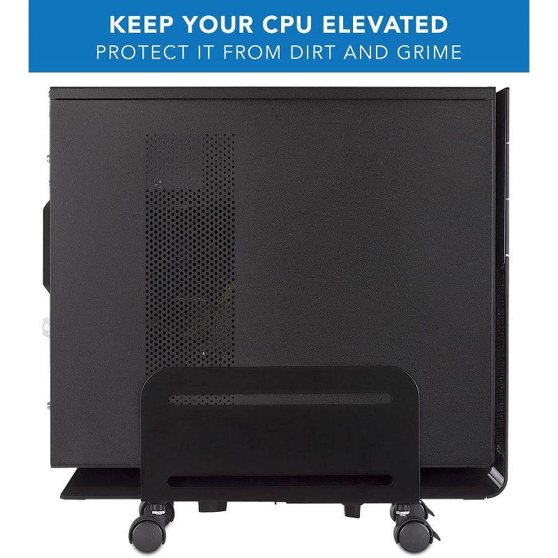 Mount-It! Rolling CPU Stand with Wheels | Heavy Duty Desktop Computer Tower Cart with Ventilation and Adjustable Width from 4.87 to 8.5 Inches | Steel