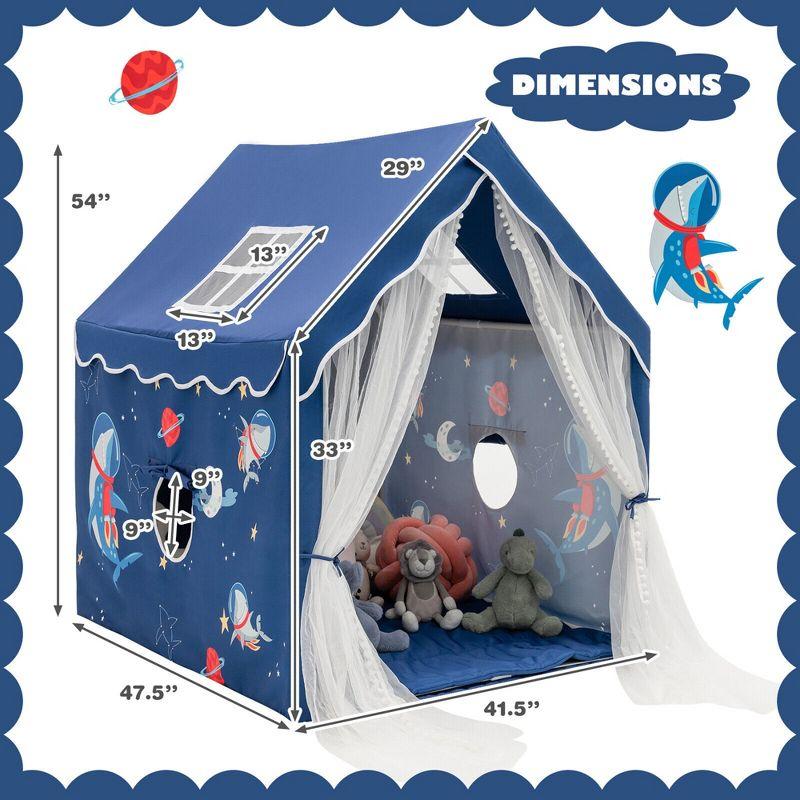 Blue Children's Indoor Play Tent with Cotton Mat and Mesh Curtains