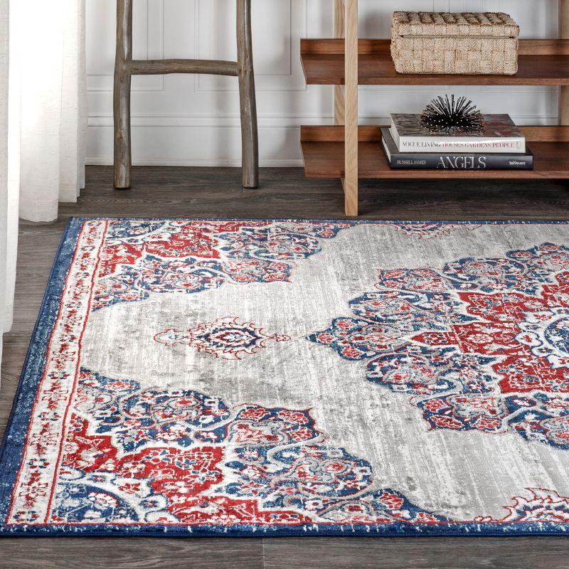 4'x6' Modern Persian Vintage Moroccan Medallion Area Rug, Navy/Red - JONATHAN Y