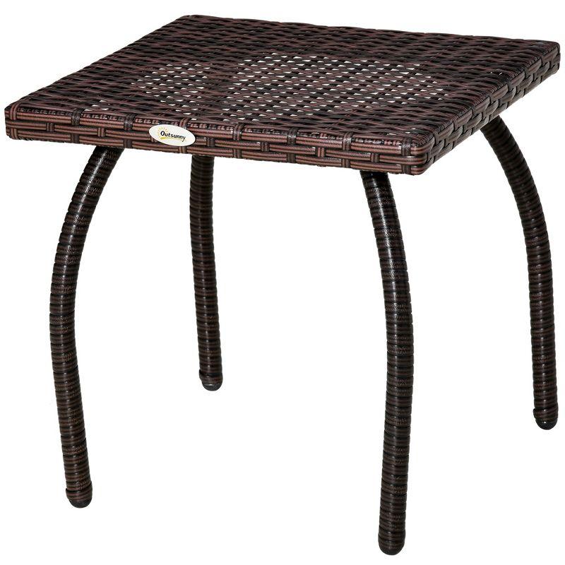 Outsunny Rattan Wicker Side Table, End Table with All-Weather Material for Outdoor, Garden, Balcony, or Backyard