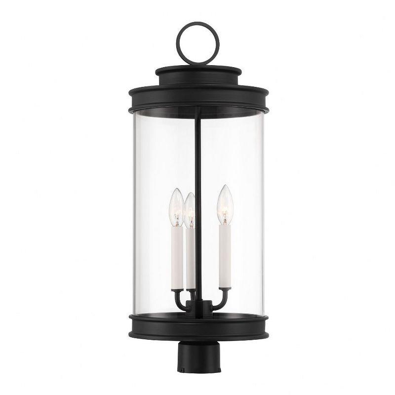 Matte Black 3-Light Outdoor Post Lantern with Clear Glass Shade