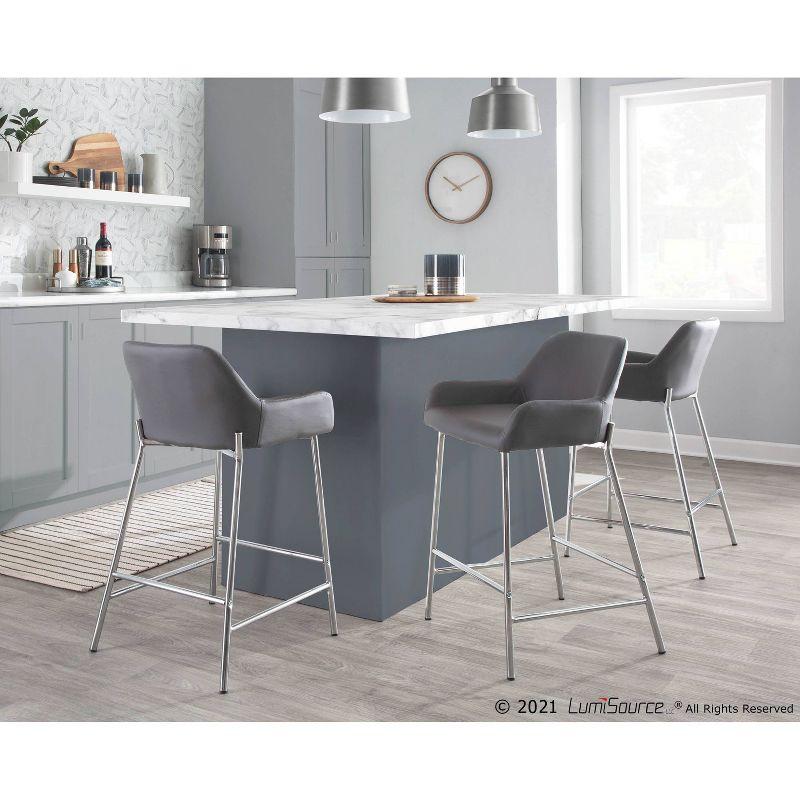 Set of 2 Daniella Metal Polyester Counter Height Barstools Chrome/Gray - LumiSource: Upholstered, Steel Frame, Fixed Height