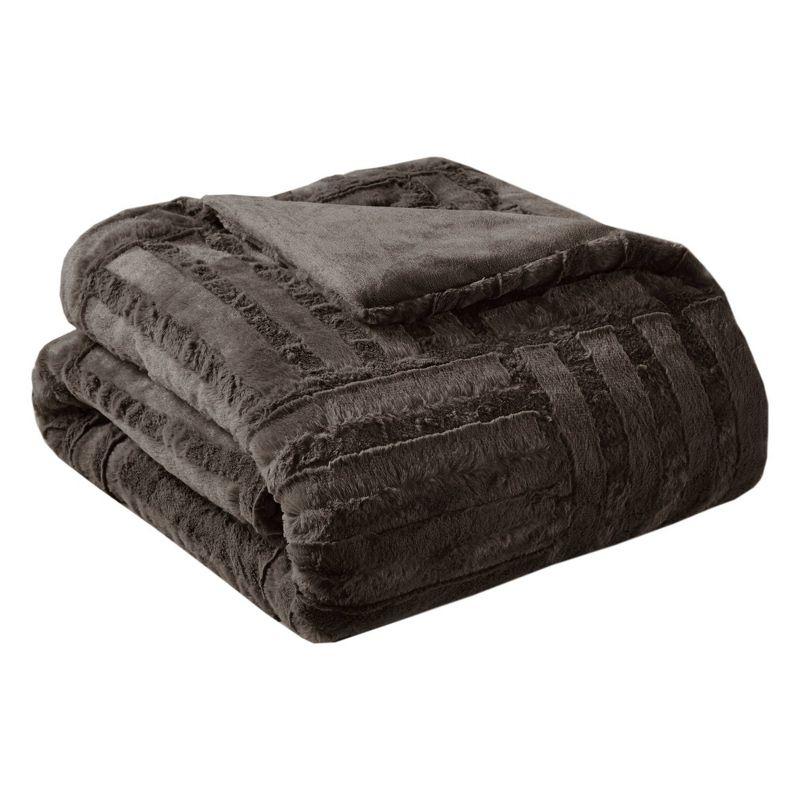 50"x60" Polar Solid Faux Fur Throw Blanket Chocolate - Madison Park: Hypoallergenic, Plush, Machine Washable