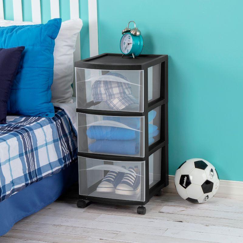 3 Drawer Medium Cart Black - Brightroom™: Plastic Storage Drawers with Casters, Portable Utility Storage, No Assembly Required