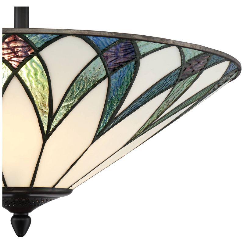 Regency Hill Filton Tiffany Style Ceiling Light Semi Flush Mount Fixture 18" Wide Bronze 2-Light Blue Green Art Glass for Bedroom Kitchen Living Room