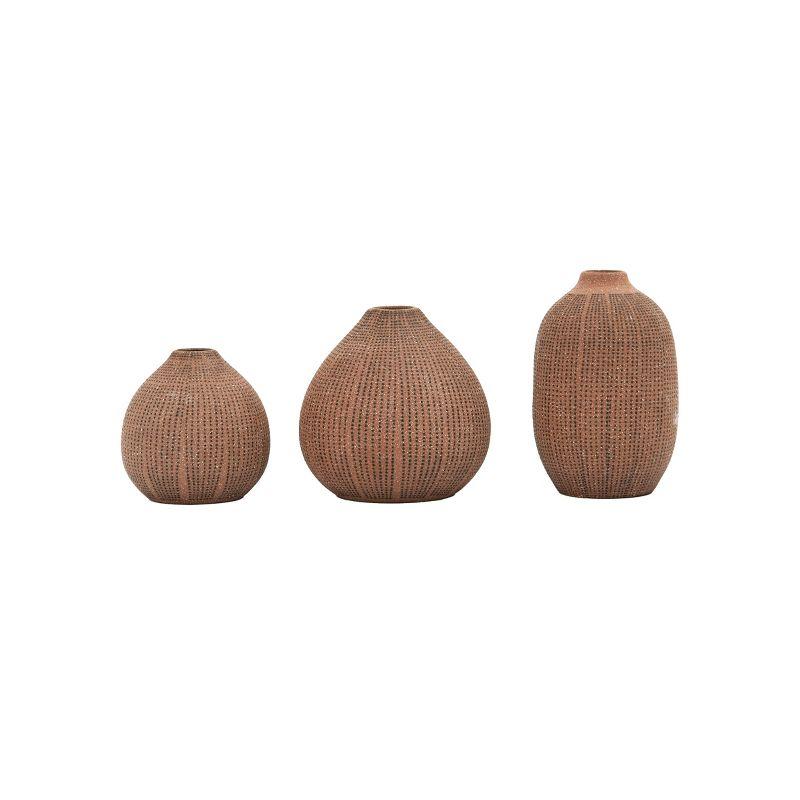 Storied Home Decorative Textured Stoneware Vases, Set of 3, Blush
