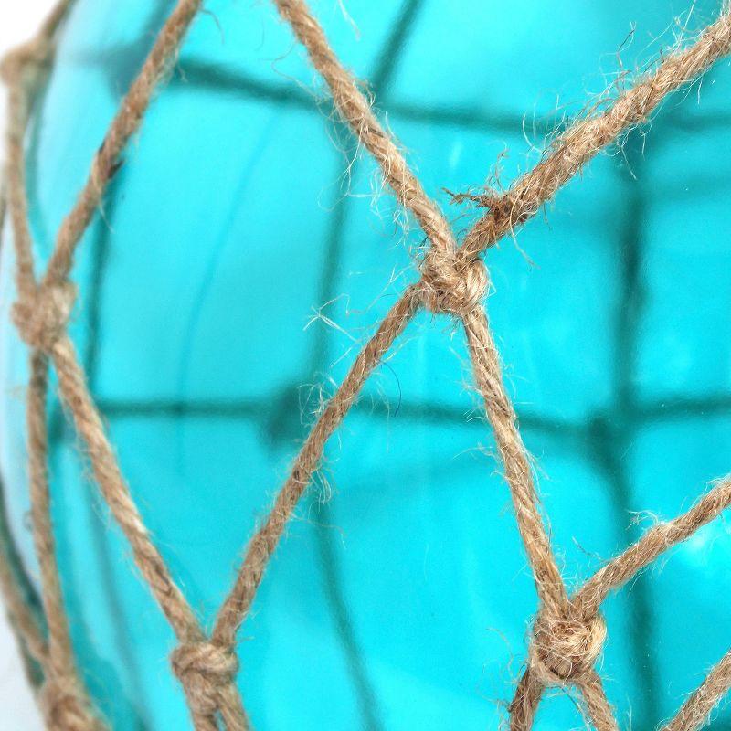 Buoy Netted Coastal Ocean Sea Glass Pendant with Natural Rope Aqua - Elegant Designs: Brushed Nickel Canopy, UL Listed