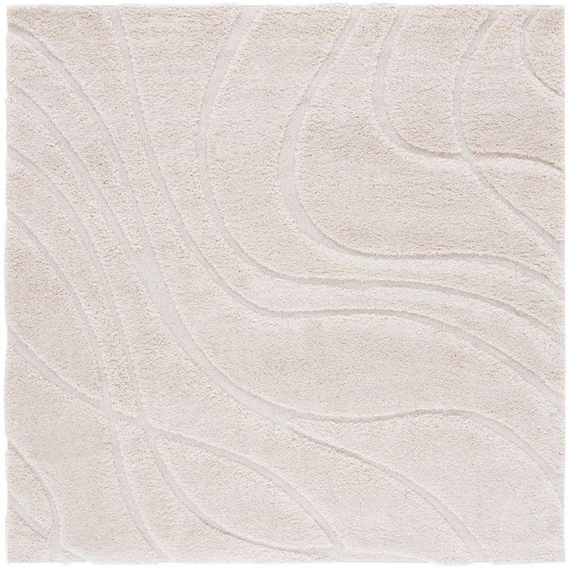 Florida Shag SG471 Power Loomed Indoor Area Rug - Creme/Creme - 5'x5' Square - Safavieh