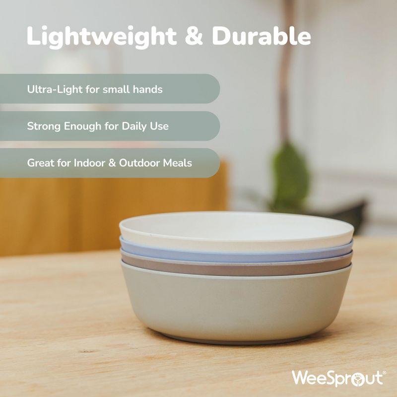 WeeSprout Bamboo Kids Bowls - 15 oz, Set of 4 (Blue, Yellow, Orange, & Red)