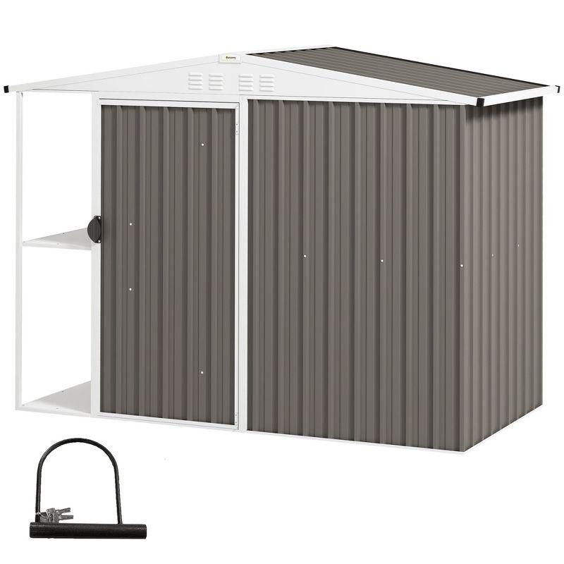 Outsunny 8 x 4ft Outdoor Storage Shed, Metal Garden Shed with 2-Tier Storage Rack, Air Vents and Lockable Door, Tool Shed for Backyard, Patio, Lawn