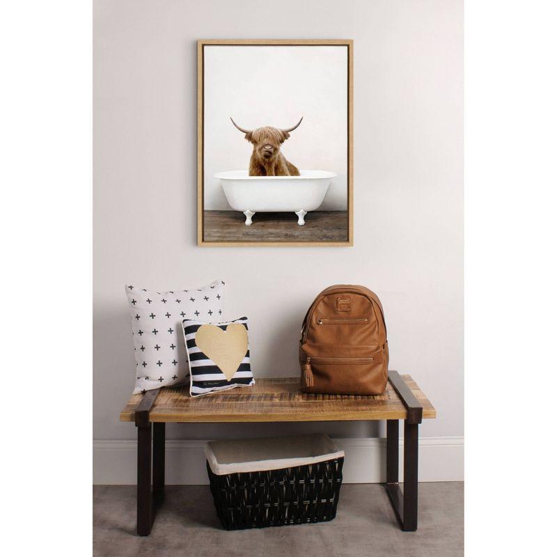18" x 24" Sylvie Highland Cow in Tub Color Framed Canvas Wall Art by Amy Peterson Natural - Kate and Laurel