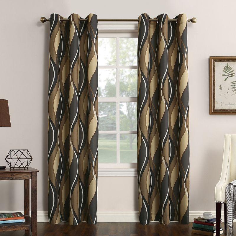 48"x95" No. 918 Semi-Sheer Intersect Ogee Wave Print Grommet Curtain Panel Charcoal Gray: Modern Light Filtering Curtain Panels