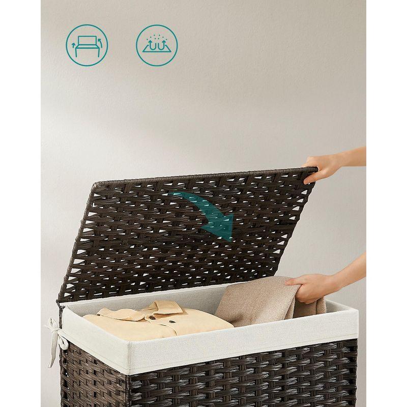 SONGMICS Storage Basket with Lid, 27.7 Gallon (105L) Storage Bin, Woven Blanket Storage Basket with Handles, Foldable, Removable Liner Brown