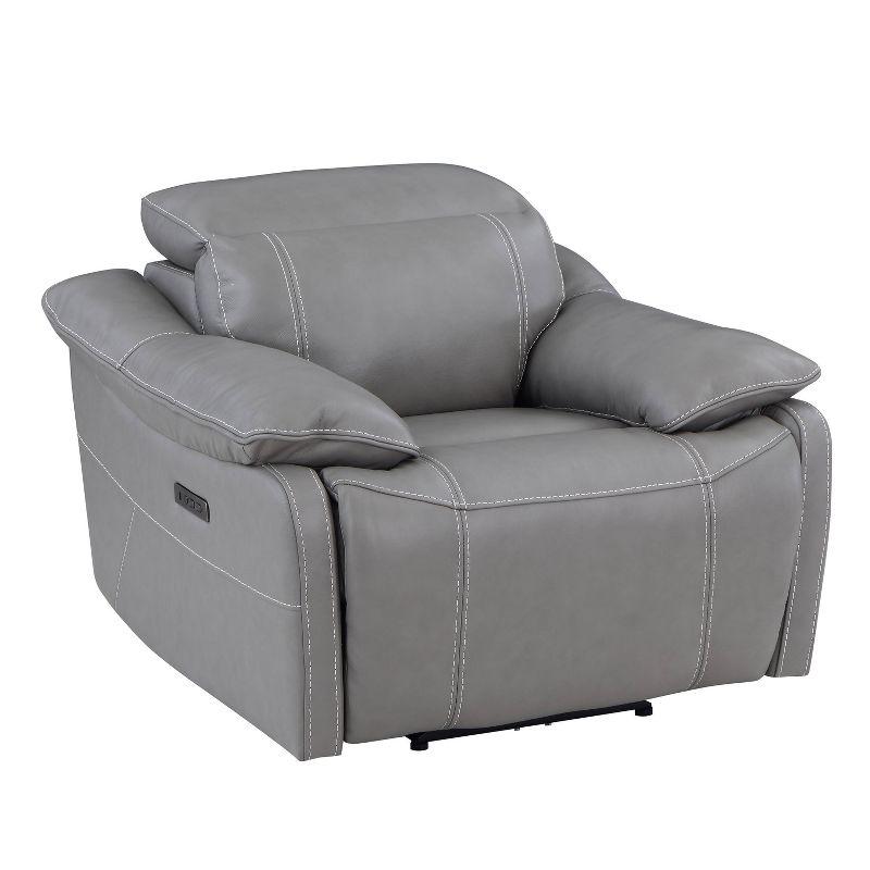 Gray Leather Power Recliner with Wood Accents