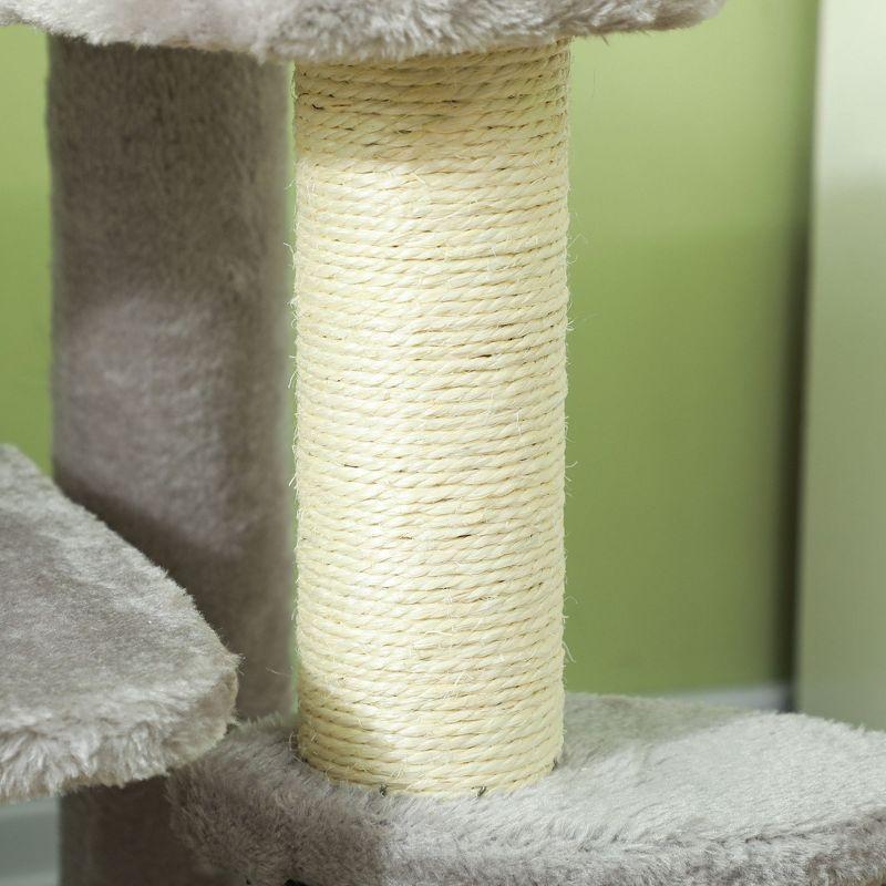 PawHut 20" Cat Tree, 2 in 1 Cat Tower 3-Step Pet Stairs with Scratching Posts, Tickling Post, Toy Balls, for High Beds, Couch, Sofa, Light Gray