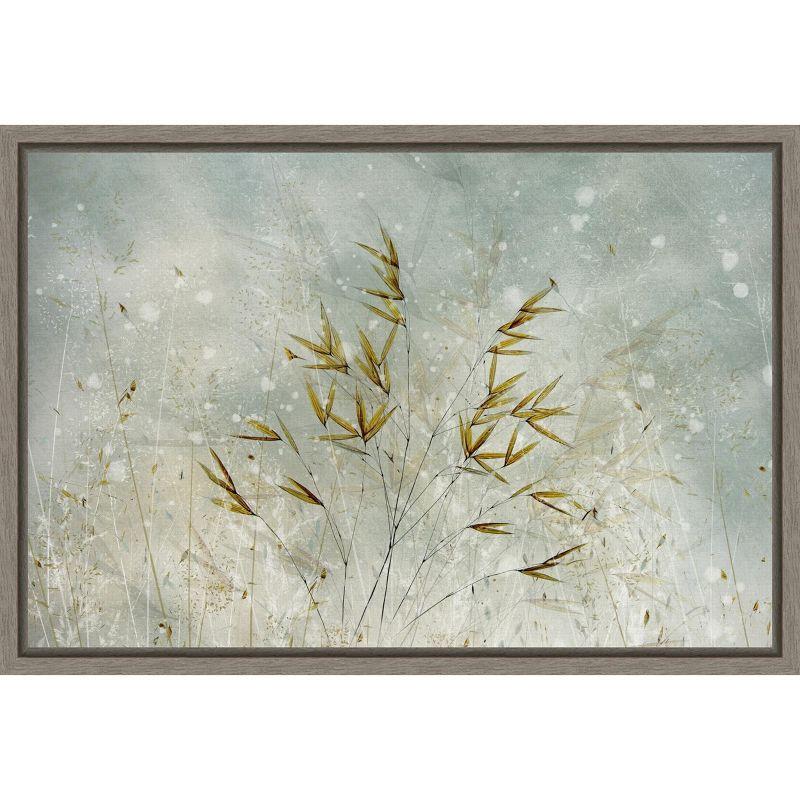 Wintertime Leaves Blue and White Canvas Wall Art with Polystyrene Frame