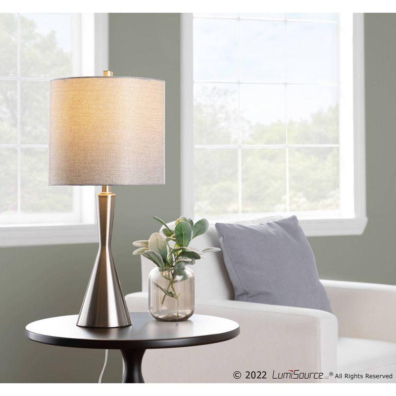 LumiSource Gemma 23" Metal Table Lamps: Brushed Nickel, Gray Linen Drum Shade, UL Listed, Set of 2