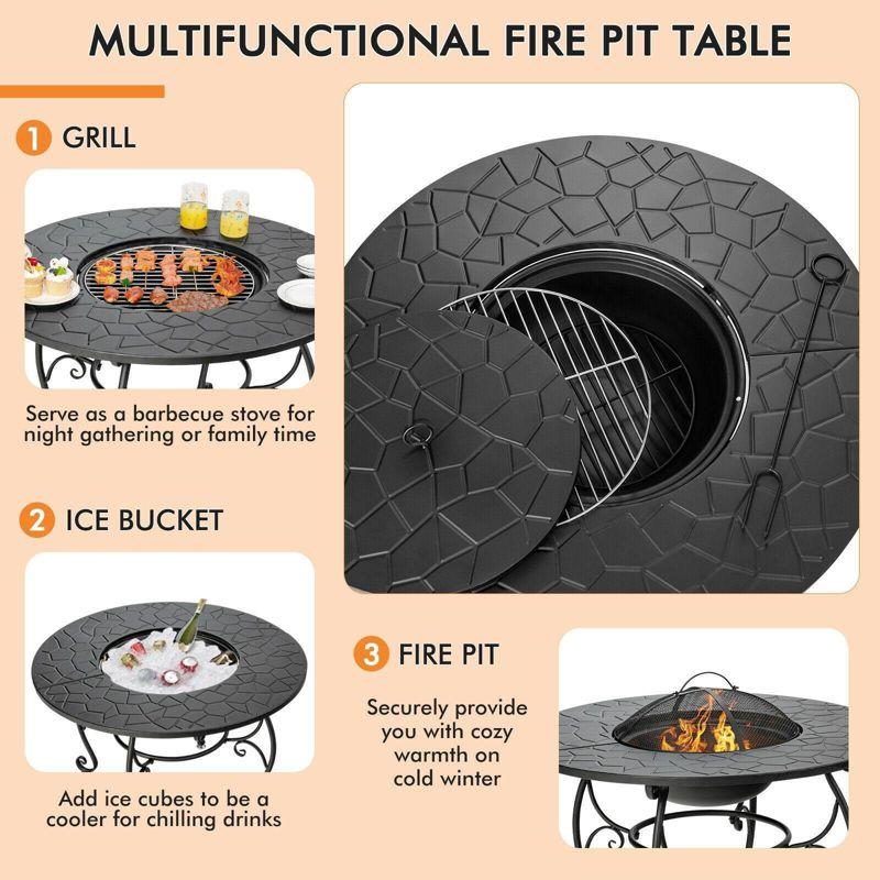 Costway 35.5'' Patio Fire Pit Dining Table Charcoal Wood Burning W/ Cooking BBQ Grate