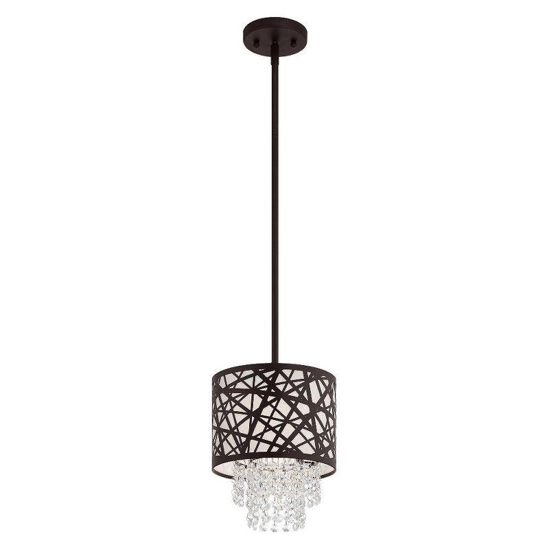 Bronze Crystal Drum Shade Mini Pendant Light