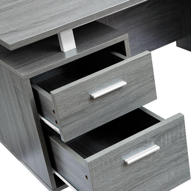 Modern Office Desk with Storage Gray - Techni Mobili: Sleek Metal Legs, File Cabinet, Floating Top