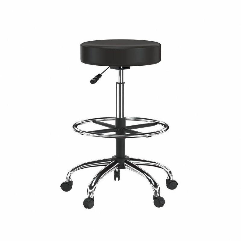 Sleek Adjustable Black Leather Swivel Drafting Stool