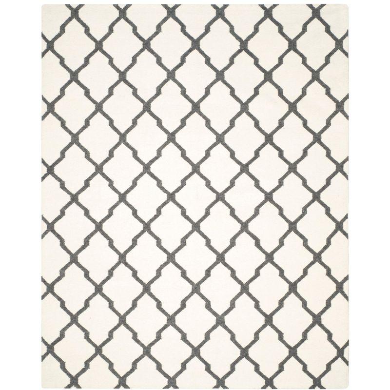 Dhurries DHU645 Hand Woven Flat Weave Indoor Area Rug - Ivory/Charcoal - 8'x10' - Safavieh
