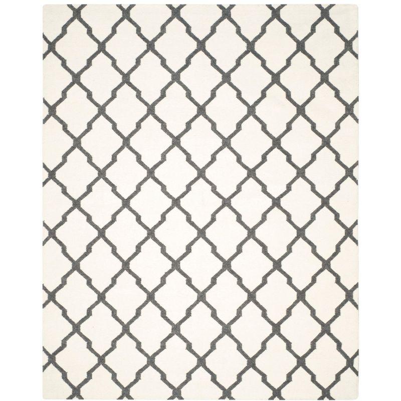 Ivory Charcoal Handwoven Wool-Blend 8' x 10' Flat Weave Rug