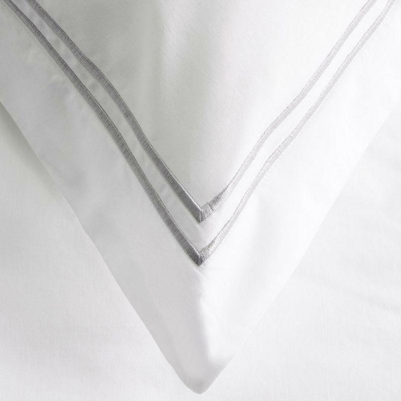 Ella Jayne 100% Cotton Percale 3 Piece Duvet Set, Full/Queen, White with Silver Satin Stitching