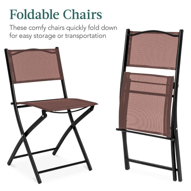 George Oliver 3-Piece Patio Bistro Dining Furniture Set W/ Glass Tabletop, Folding Chairs