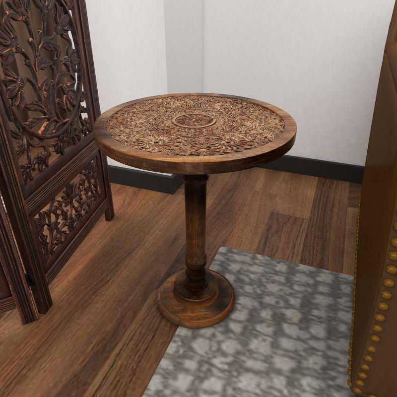 Carved Mango Wood Accent Table Brown - Olivia & May: Handcrafted, Traditional Style, Indoor Use