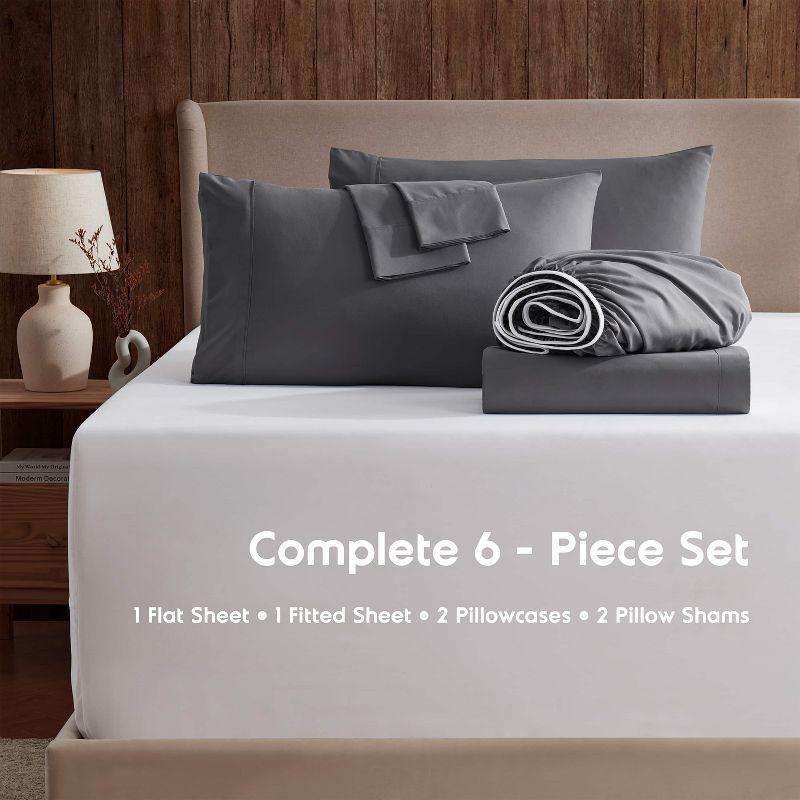 Nestl Extra Deep Pocket 6 Piece Sheet Sets, King Size Sheets & Pillowcases - Dark Gray