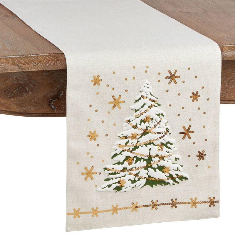 White Polyester Christmas Tree Table Runner with LED Lights