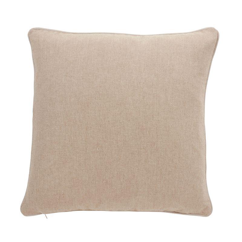 Natural Linen Square Embroidered Beaded Throw Pillow