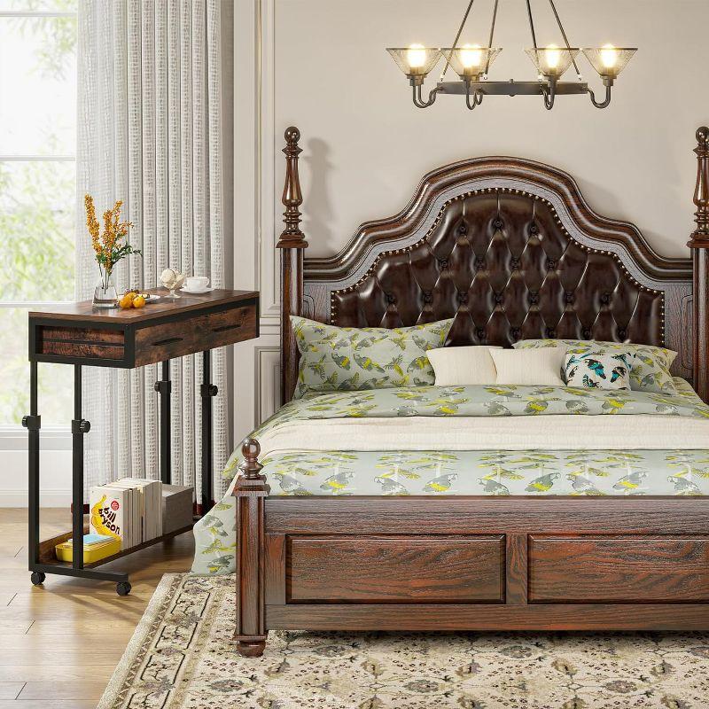 Tribesigns Portable Desk with Drawers, Mobile Laptop Desk with Wheels, Small Standing Desk for Home Office, Brown