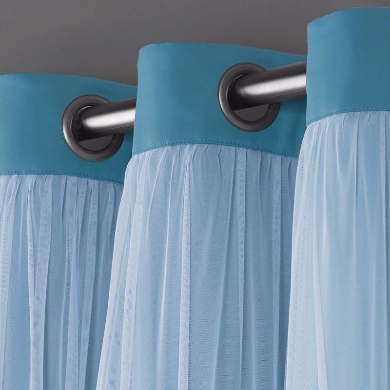 Set of 2 (63"x52") Caterina Layered Solid Blackout with Sheer Top Curtain Panels Blue Blue - Exclusive Home