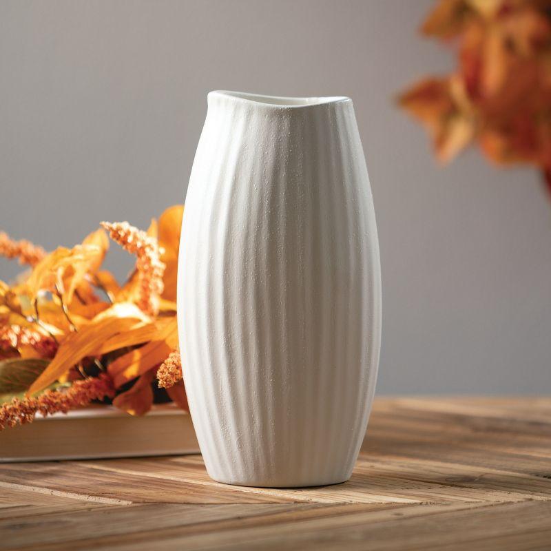 Sullivans 9" Modern White Ribbed Vase