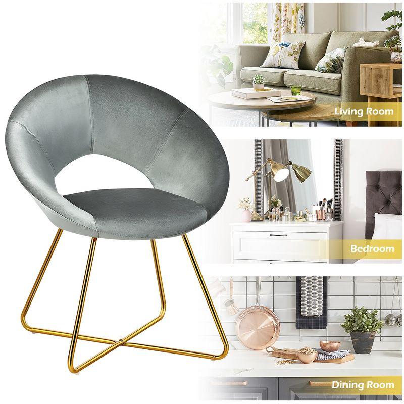 Costway Modern Velvet Accent Chair Upholstered Vanity Chair w/Golden Metal Leg Grey