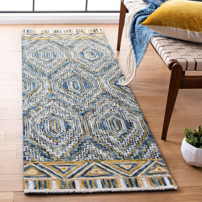 Blue and Gold Handmade Tufted Wool Runner Rug