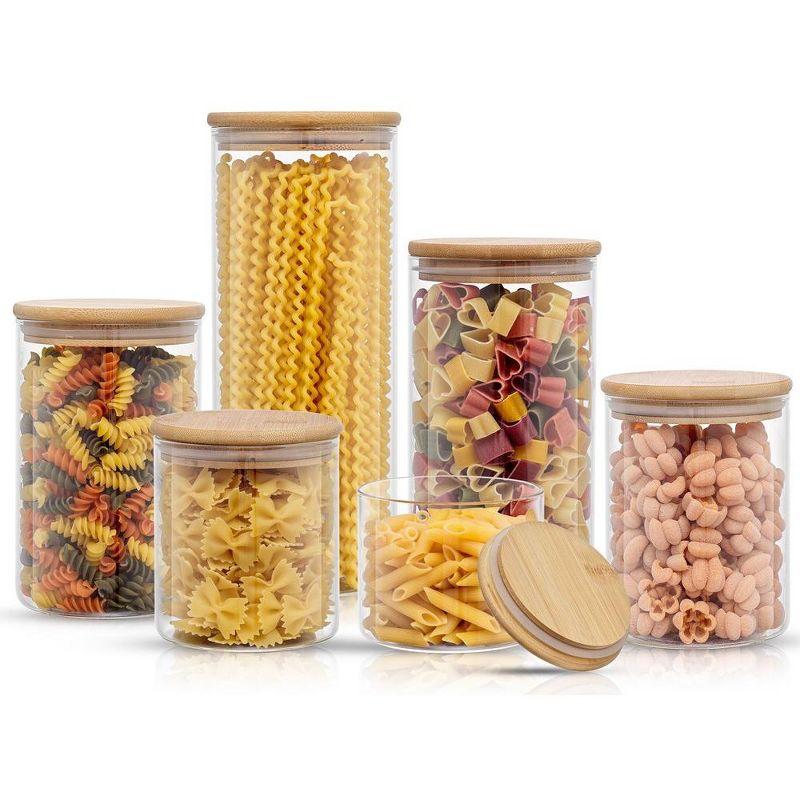 Set of 6 Glass Food Storage Jars with Bamboo Lids