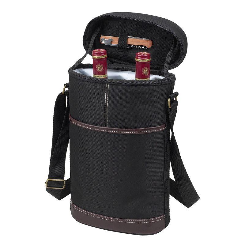 Black Canvas Two Bottle Insulated Wine Carrier with Corkscrew