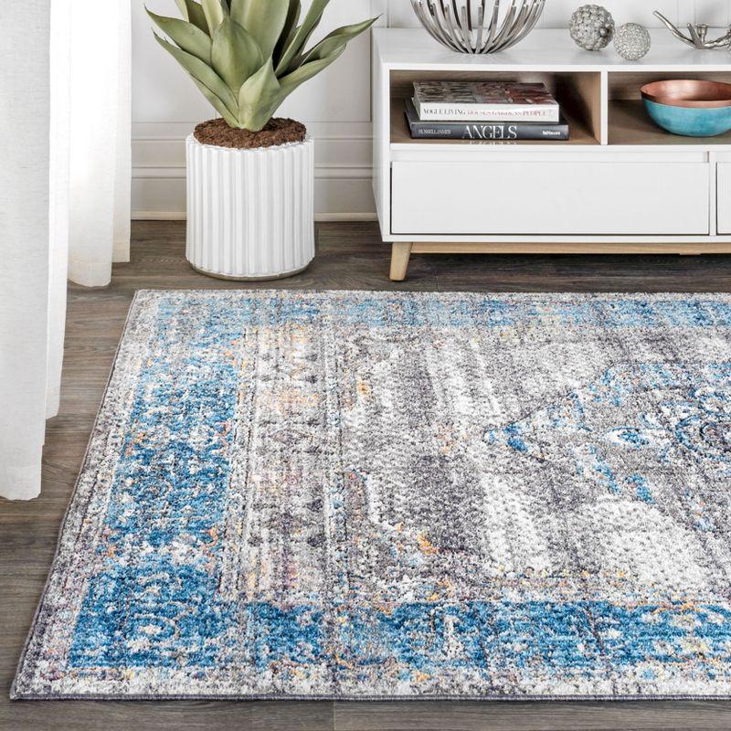 8'x10' Anatolia Vintage Medallion Area Rug, Peacock Blue/Gray - JONATHAN Y