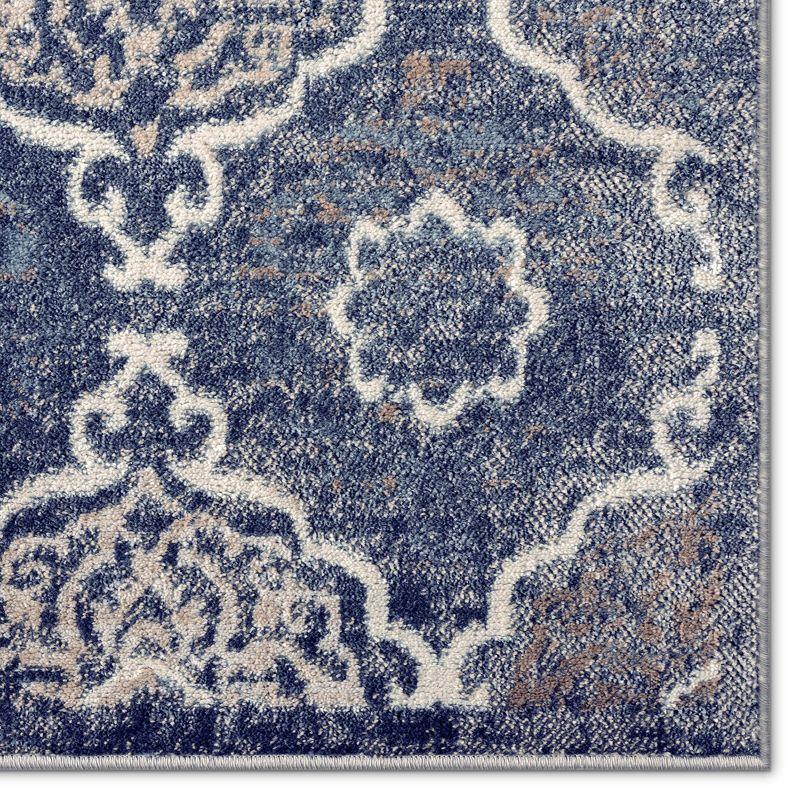 Ivory and Navy Blue Tufted Medallion Synthetic Area Rug, 5'2"x7'2"